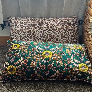 Anthropologie Floral and Leopard Accent Pillows - Green and Brown